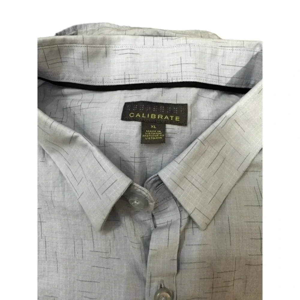 Calibrate Patterned Collared Long Sleeve Button Down Shirt Light Gray Size XL